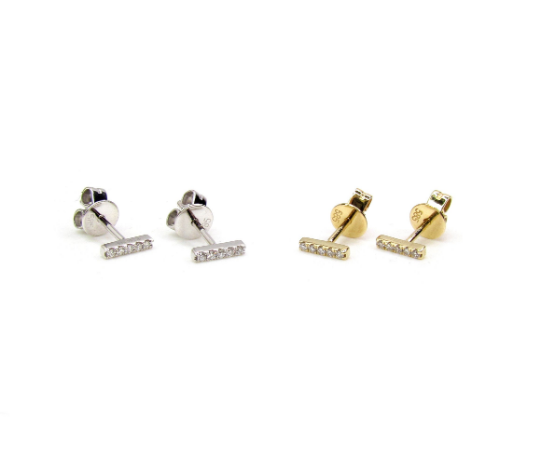 14K Gold Diamond Bar Stud Earrings | Single or Pair